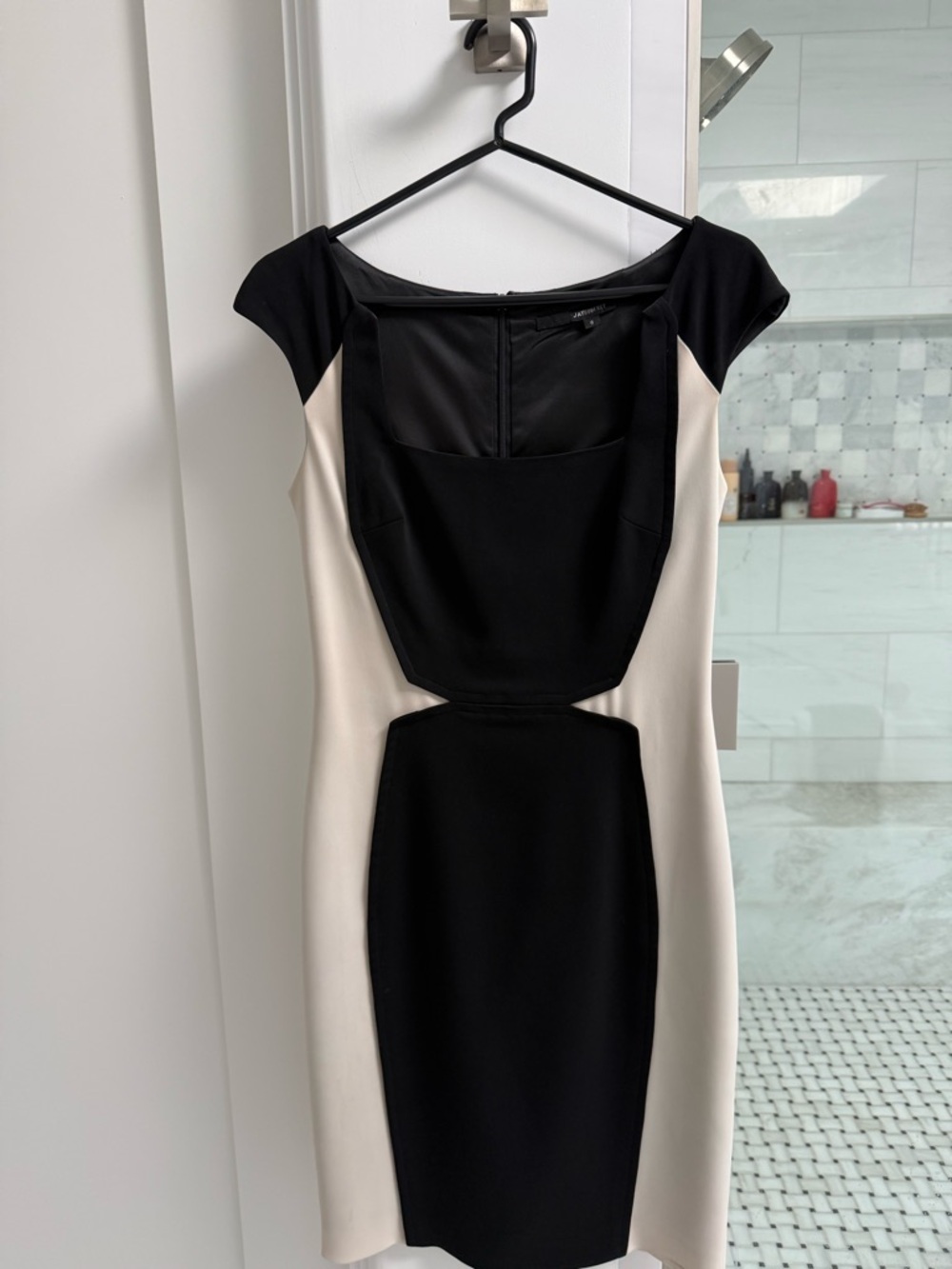 JAYGODFREY Black and Cream Cutout Sheath Dress